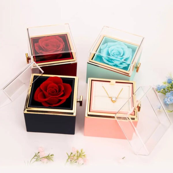 ETERNAL ROSE BOX - Heart Zircon Necklace & REALROSE Flower Gift Box Jewelry Valentine'S Day Gift for Her Couple Women Necklace