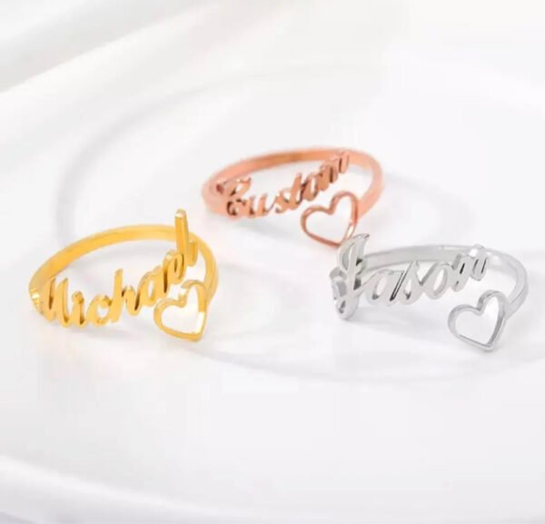 Fashion Personalization Minimalist Adjustable Size Handmade Heart Ring Customized Name Ring Lady Delivery Arabic French Languag