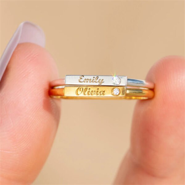 PERSONALIZED ENGRAVED MINIMALIST BAR RING Personalized Name Ring Birthstone Custom Engraved Rings for Women Jewelry Mother Gifts