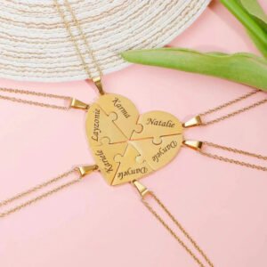 Custom Name Heart Puzzle Necklace Personalized Heart Shape Splicing Pendant Engraved Names Puzzled Jewelry Anniversary Gifts