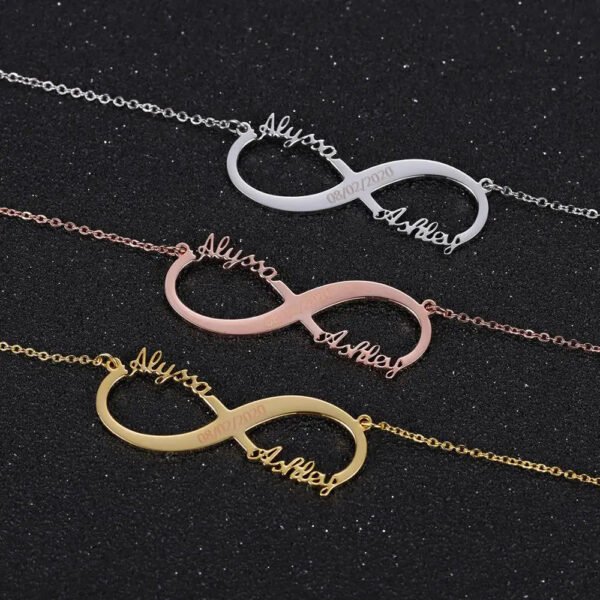 Personalized Infinity Pendant Necklace Engraved Date Stainless Steel Custom Name Couple Necklace Jewelry Best Friend Mother Gift