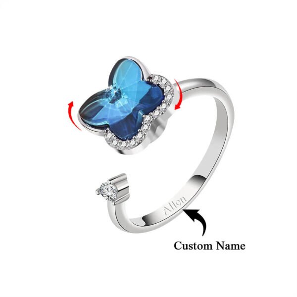 Butterfly Spinning Ring 925 Silver Custom Name Blue Stackable Anxiety Ring Fun Fidget Statement Jewelry Christmas Gift for Woman