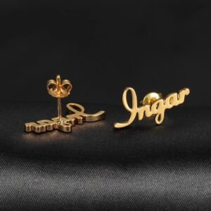 Personalized Name Earring for Women Stainless Steel Custom Gold Cursive Font Nameplate Stud Earring Friend Jewelry Gift