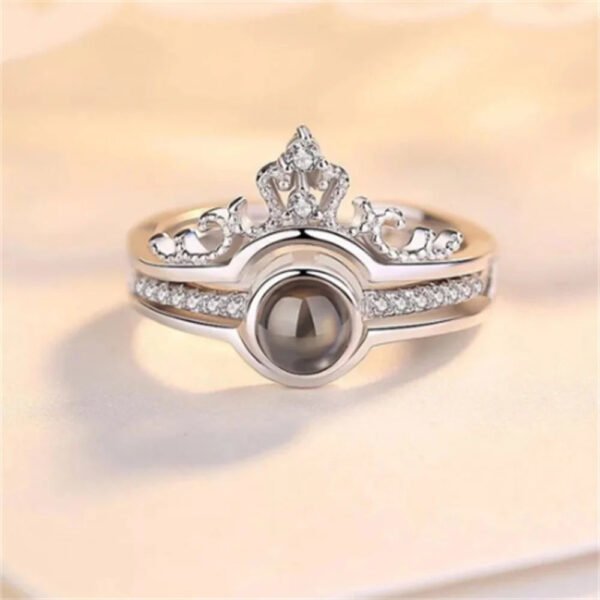 Projection Photo Adjustable Ring for Women Wedding Memory Bridal Romantic Crown Projection Ring Memorial Jewelry Gift for Girl